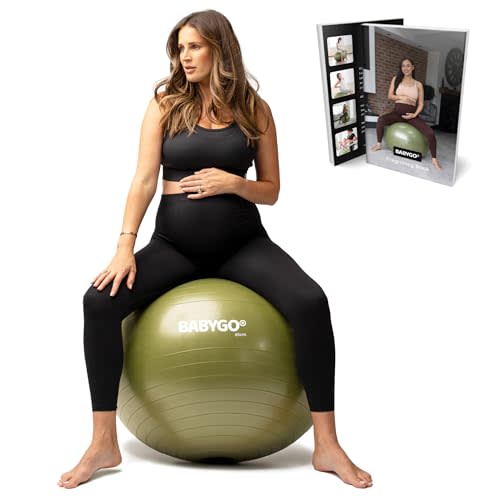 BABYGO Birthing Ball - Pregnancy Yoga Labor & Exercise Ball & Book Set Trimester Targeting, Maternity Physio, Birth & Recovery Plan Included Anti Burst Eco Friendly