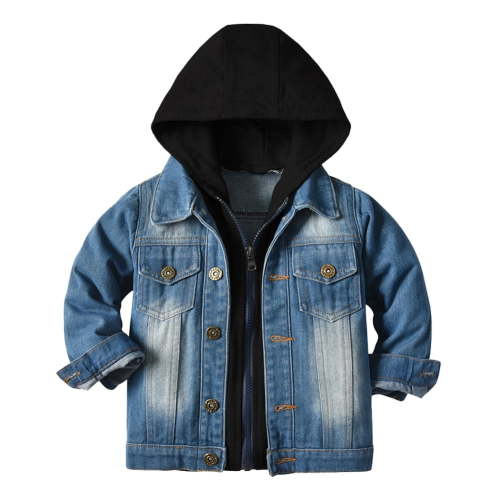FYMNSI Toddler Fall Jacket Baby Jean Jacket Boys Girls Denim Jacket Cowboy Outerwear Shacket for Kids 6-12 Months Blue Black Hooded