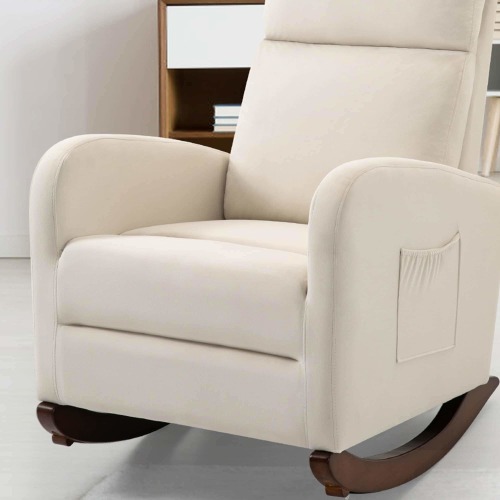 Mid Century Velvet Nursery Rocking Chairs, Upholstered High Back Glider Armchairs for Living Room