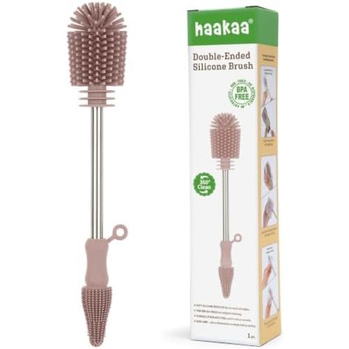 Haakaa Silicone Cleaning Brush for Baby Bottles & Crevices, Pink,1PK