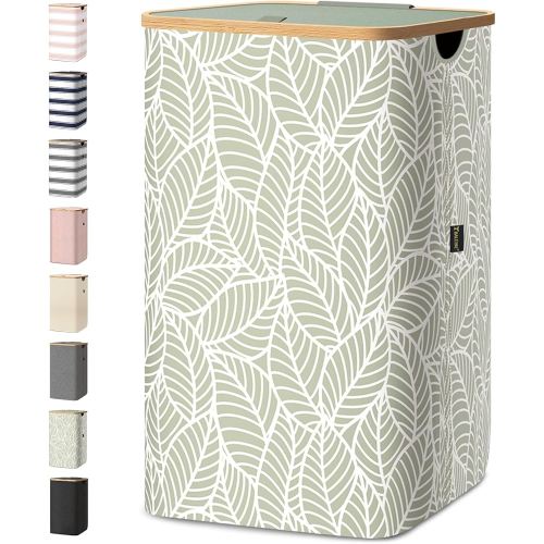 BALEINE Laundry Hamper with Lid, Tall Laundry Baskets with Bamboo Pull Handles, Large Laundry Bin with Internal Support (18 Gal/70L, Antique Foliage)