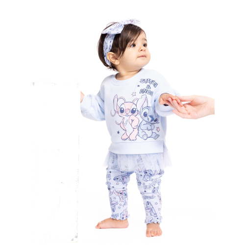 Stitch Baby Girls Graphic Tulle Sweatshirt and Printed Leggings with Bow Headband Set, 3-Piece, Sizes 0/3M-24M