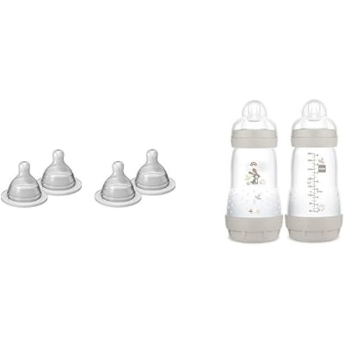MAM Bottle Nipples Extra Slow Flow Nipple Size 0, for Newborn Babies and Older & Easy Start Matte Anti-Colic Baby Bottles, 9 oz (2 Count), Medium Flow Nipples, Unisex Baby