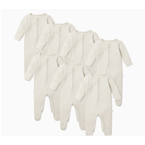 Ribbed Clever Zip Footed Baby Pajamas 7 pack Ecru / Newborn