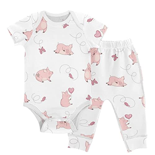 vvfelixl Baby Clothes Cute Cat Baby Bodysuits Set Unisex Short Sleeve Baby Pants Sets 0-3M