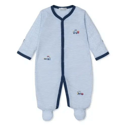 Kissy Kissy Baby Boys Navy Blue Rambling Train Railroad Zipper Footie - Stripes – Best Dressed Child