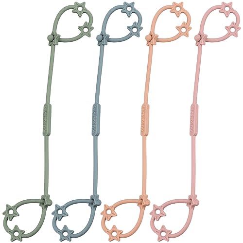 Toy Straps for Baby, 4 Pack Adjustable Stretchable Sippy Cup Straps, Sippy Bottles or Pacifier to Stroller, Highchair, Car Seat, Hanging Basket (4Pack, Sage/Ether/Blush/Muted)