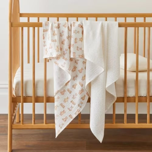 Adairs Kids - Natural Teddy Time Cotton Muslin Baby Swaddles 2pk | Adairs