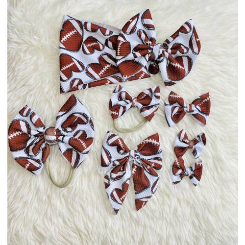 Football Newborn, Baby, Toddler Girl Bow on Headwrap/Bow on Headband/Clip On Bow/Piggie Mini Set
