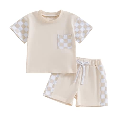 Karwuiio Toddler Baby Boy Summer Outfit Short Sleeve T-Shirt Tops Elastic Waist Shorts Set Baby Boys Clothes