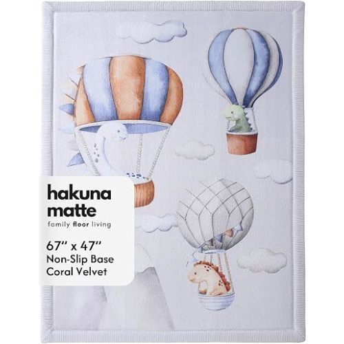 Hakuna Matte CloudSoft Baby Play Mat for Floor 47"x67" Dinosaur Balloons