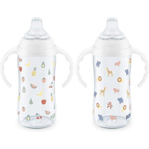 NUK First Choice Large Learner Cup 2.0, 10 oz. Sippy Cup with Handles, Spill Proof, Leak Proof Soft Straw Cup, 2-Pack