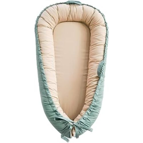 Baby Lounger, Baby Nest Cover for Baby, Reversible & Breathable Cotton, Adjustable Baby Floor Seat for Tummy Time, Portable Infant Lounger, Gift for Newborns (Green)