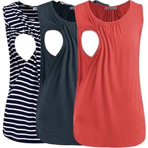 Smallshow Women's Maternity Nursing Tank Tops Breastfeeding Clothes 3-Pack