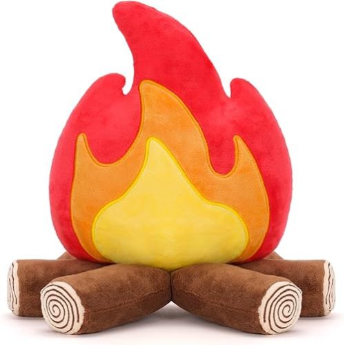 FunisFun Campfire Plush Toys, Fake Fire Firewood Plush Pillow - Realistic Flameless Campfire Decor for Adults, Cozy Home Office Room Decoration, Camping Enthusiast Gift Idea