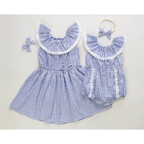 Matching Gingham Sister Outfits: Ruffle Collar Dress & Romper