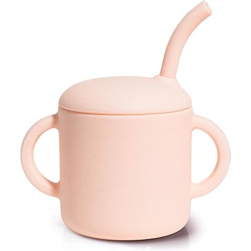 Premium Silicone Baby Straw Cup 6 floz, BPA-Free Food-Grade Silicone Sippy Cup for Infants and Toddlers 6months+, Leak-Resistant, Durable, Easy-Grip Training Design (Blush)