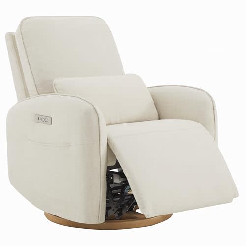 CHITA Power Nursery Glider Recliner Chair, Electric Swivel Rocker Recliner for Adults, Rocking Chair with Removable Lumbar Pillow for Living Room, FSC Certified, Fabric in Linen