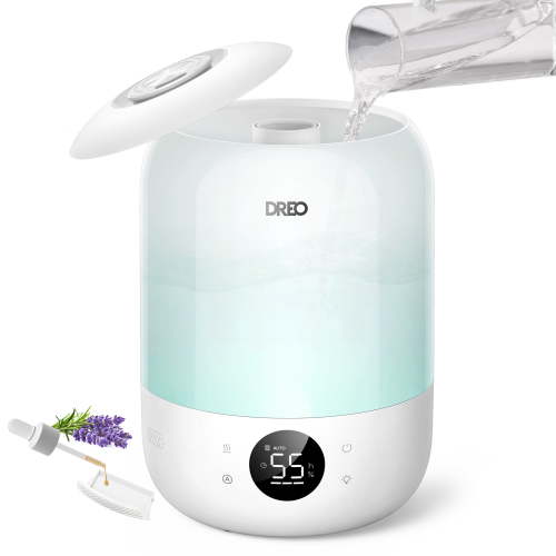 DREO Cool Mist Humidifier for Room, 3.7L Top-Fill & 35H Runtime Ultrasonic Humidifier, Custom Humidity Setting, Light Indicator & Aroma Tray, 26dB Quiet Humidifier for Home, Baby Bedroom, White