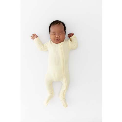 Ribbed Zipper Footie in Chamomile