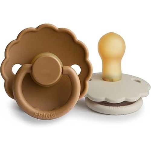 FRIGG Daisy Natural Rubber Baby Pacifier | Made in Denmark | BPA-Free (Cappucino/Cream, 0-6 Months) 2-Pack