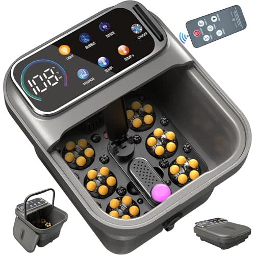 Collapsible Foot Spa Bath with Heat and Massage, Motorized Shiatsu Foot Massager Tub for Plantar Fasciitis & Stress Relief, Temp Control, Bubbles, Remote, Pedicure Spa at Home