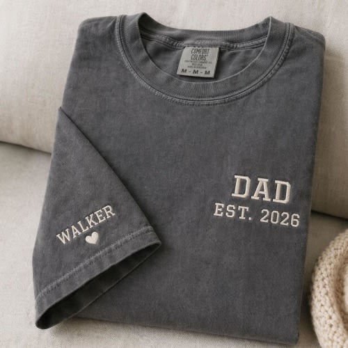 Comfort Colors® Custom Embroidered Dad Shirt : Personalized Est. Year Vintage Washed Tee
