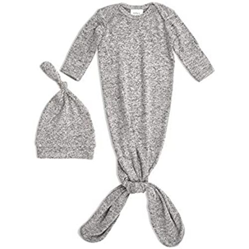 aden + anais Snuggle Knit Knotted Newborn Baby Gown and Hat Set, Super Soft and Stretchy Infant Gown with Mitten Cuffs, 0-3 Months, Heather Grey