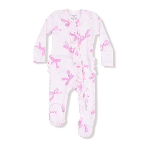 Ribbed 2-Way Zip Ruffle Footie, Pretty Bows