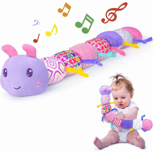 TYMZDYN Baby Musical Stuffed Toys 0-6 Months,Plush Caterpillar Toys with Built-in Music,BB Squeaks,Crinkle and Rattle,Baby Toys 6-12 Month,Baby Soft Tummy Time Toys for Girls(Purple)
