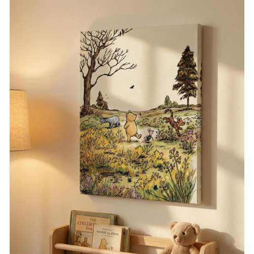 Classic Winnie the Pooh Canvas Wall Art, Hundred Acre Wood Nursery Decor, Vintage Disney Print, Tigger Eeyore Piglet Paint, Baby Shower Gift