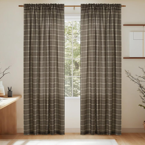 Ebern Designs Curtains Modern Window Panels Check Tartan Light Filtering Curtains for Living Room Bedroom, Rod Pocket Back Tab, 2 Panels & Reviews | Wayfair