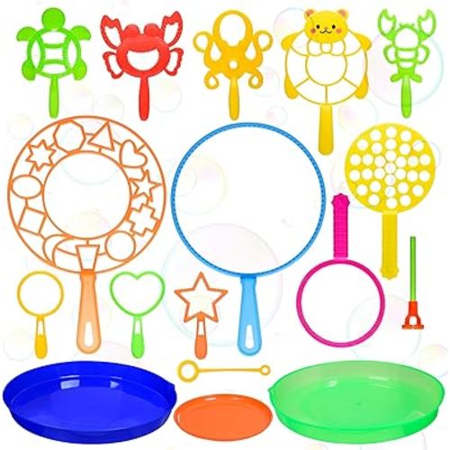 Bubble Wands Set for Kids,17 pcs Assorted Bubble Wands with Tray, Big Bubble Maker Wand for Kids Summer Outdoor Games,Birthday Party,Family Event,Gifts for Bubble Lovers