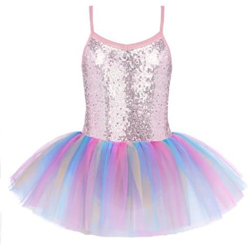 Zaclotre Little Girls Sequin Leotard Sparkly Strap Ballet Leotards Tutu Dress Ballerina Outfit Dance Costume for Kids