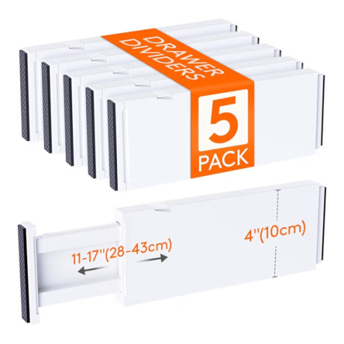 Lifewit 5 Pack Drawer Dividers 4" High, 11-17" / White
