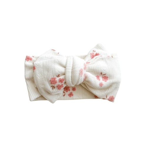 Pink Floral Pointelle Oversized Topknot Headband
