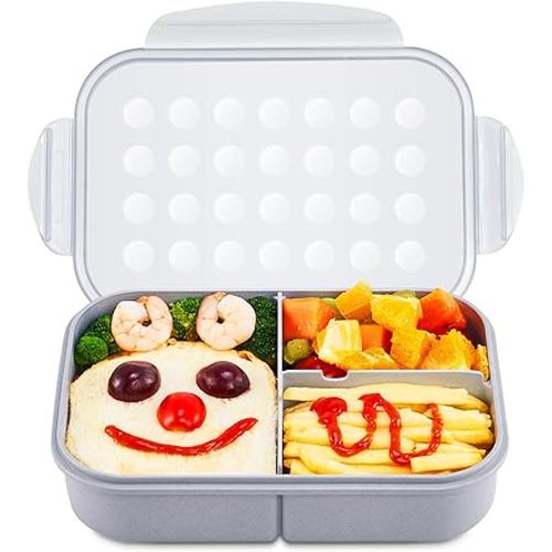 MISS BIG Bento Box for Kids, Leakproof Lunch Box, No BPAs & Chemical Dyes, M/W, D/W & Fridge Safe (1150ml Gray)