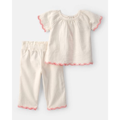 Baby Girl 2-Piece Linen-like Short-Sleeve Outfit Set - Cream | Carter's