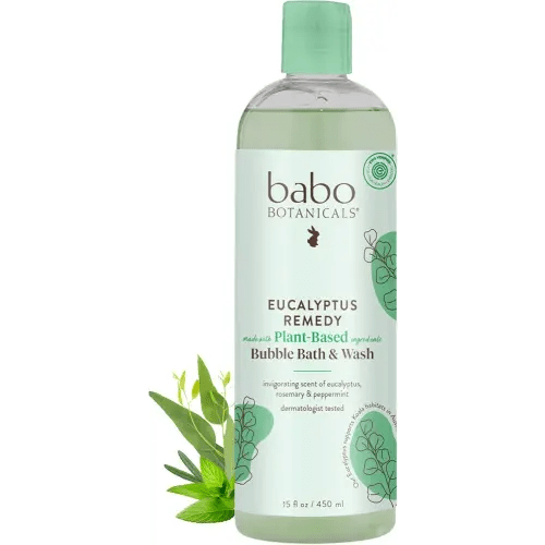 BABO Botanicals Eucalyptus Remedy 2-in-1 Bubble Bath & Wash - Invigorating Eucalyptus, Rosemary & Peppermint - for All Ages - EWG Verified - Vegan