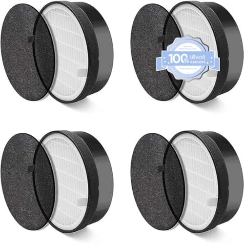 Levoit LV-H132 Air Purifier Genuine Replacement Filter, AHAM VERIFIDE, High-Efficiency Activated Carbon for Removal of Smoke, Odor, Allergens, Pollen, LV-H132-RF, 4 Pack