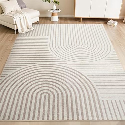 Boho Area Rug 4x6 Machine Washable Rugs for Living Room Non Slip Soft Carpet Geometric Jacquard Textured Carpet for Bedroom Dining Room Nursery Office Living Room Rug -Beige