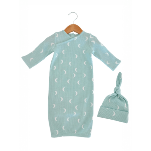 Organic Waffle Gown & Hat Set, Light Blue Moon