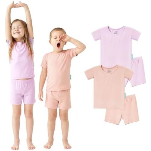 PurComfy Bamboo Viscose Toddler Pajamas, Short Sleeve Summer PJs, 4-Piece