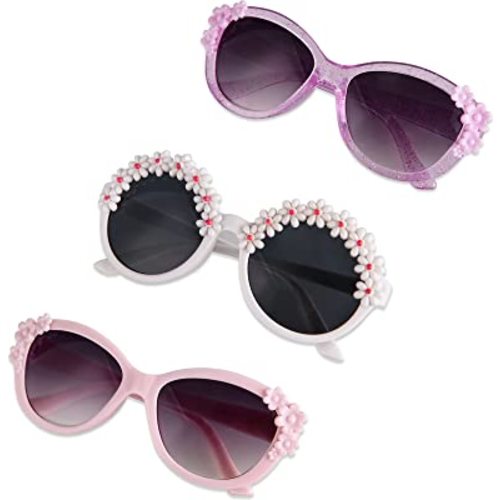3-Pairs Gift Kids Sunglasses Girls, Cute Flower Frame Cartoon UV400 Glasses, Toddler Sunglasses for Ages 3-10