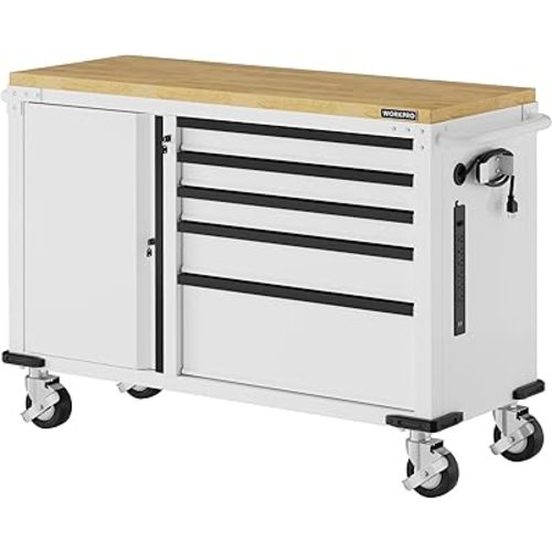 WORKPRO 52" x 20" 5-Drawer & 1-Door Rolling Tool Chest, Heavy Duty Tool Chest with Wheels, Power Strip, Locking System, Rolling Cabinet for Garage, Home & Kitchen, 1000 lbs Capacity