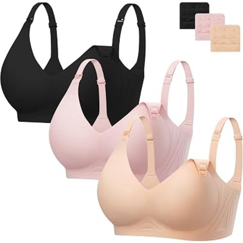Angelhood 3 Pack Nursing Bras for Breastfeeding Seamless Pregnancy Maternity Bra Wireless Sleep Bralette with Extenders