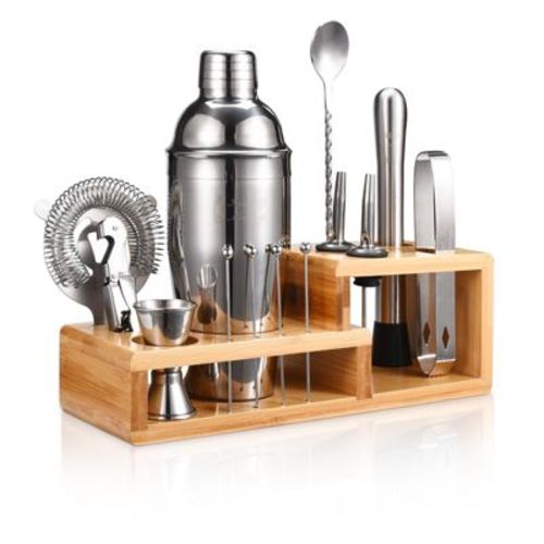 Touch Of Mixology Premium 14 Piece Stainless Steel Bartender Kit With Bamboo Stand (silver)