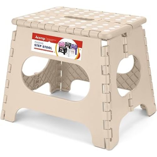 11 Inch Folding Step Stool for Kids, Non-Slip Foldable Stools, Khaki