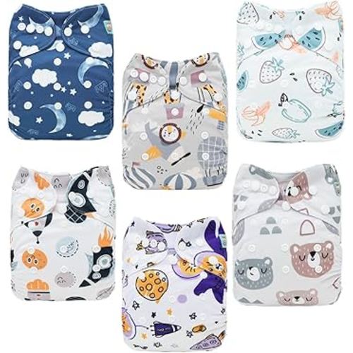 ALVABABY Baby Cloth Diapers 6 Pack with 12 Inserts Cloth Diaper Covers Adjustable Washable Reusable for Baby Girls and Boys 6DM118A