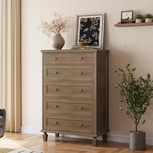 Vintage 6 Drawer Dresser for Bedroom, Tall Wood Dresser with Tapered Legs Support, Dressers & Chests of Drawers for Living Room, Light Brown - Walmart.ca